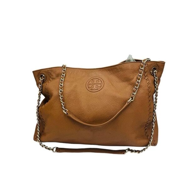 Tory Burch Women's Marion Chain Shoulder Slouchy Tote Leather in Bark